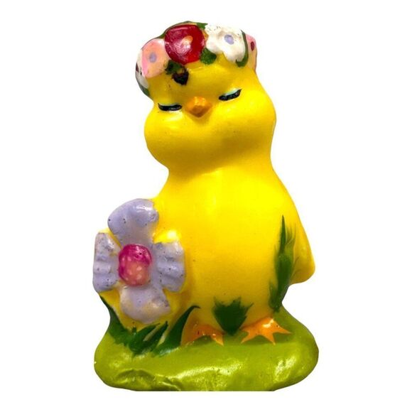 Vintage Gurley Yellow Chick Figurine Flower Crown & Flower Accent Anthropomorphi - Picture 6 of 6